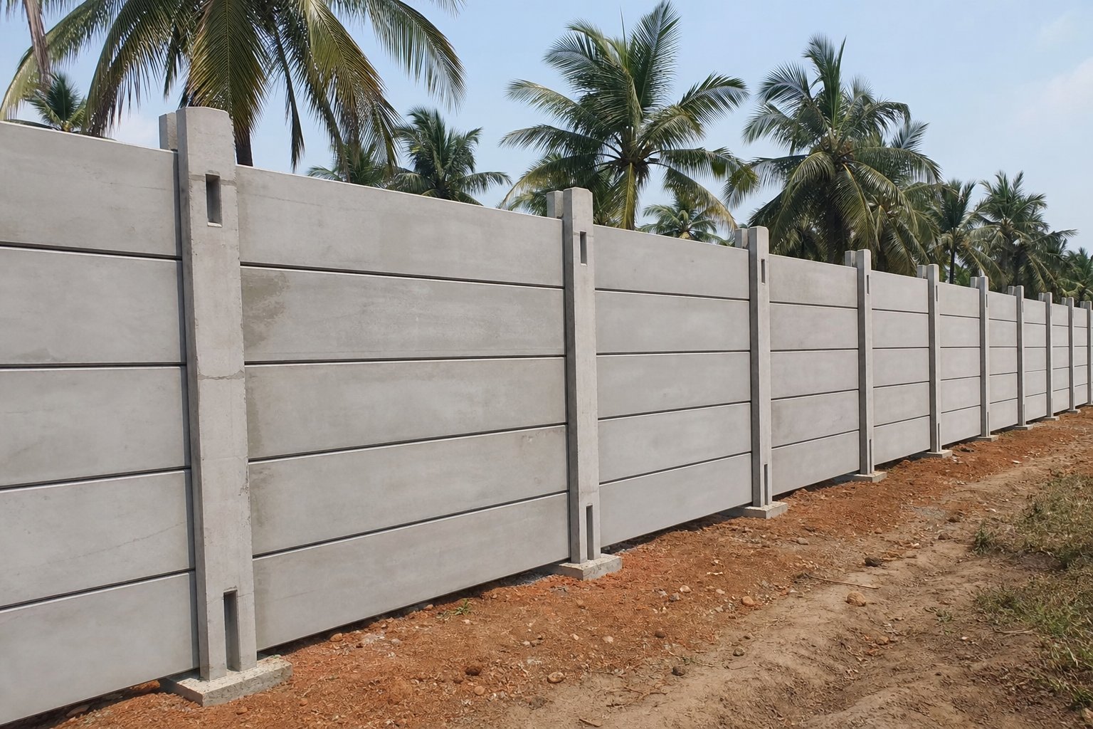 Readymade RCC precast compound wall panels with concrete H-columns installed along a boundary in Pollachi